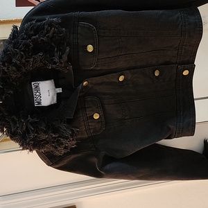 MOSCHINO black cropped denim jacket with fringed collar n cuffs Size 8